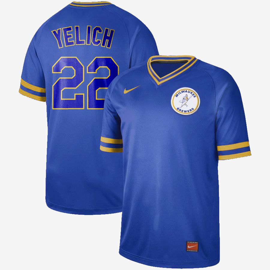 Men Milwaukee Brewers 22 Yelich Blue Nike Cooperstown Collection Legend V-Neck MLB Jersey